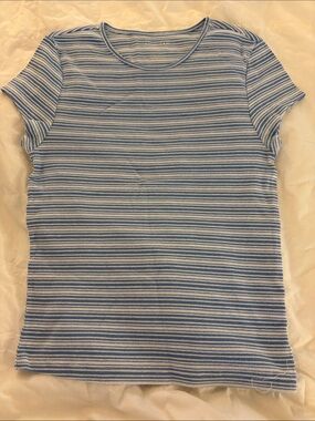 American Eagle Outfitters Blue & White Striped Short Sleeve Tee